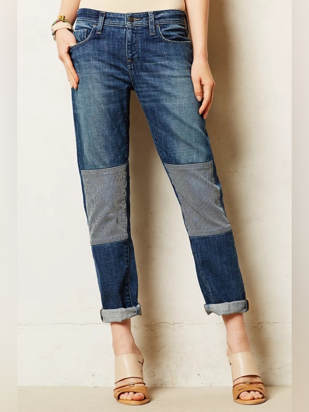 Pilcro Hyphen Patched Jeans Size 26 Mid Rise Straight Leg Anthropologie Denim